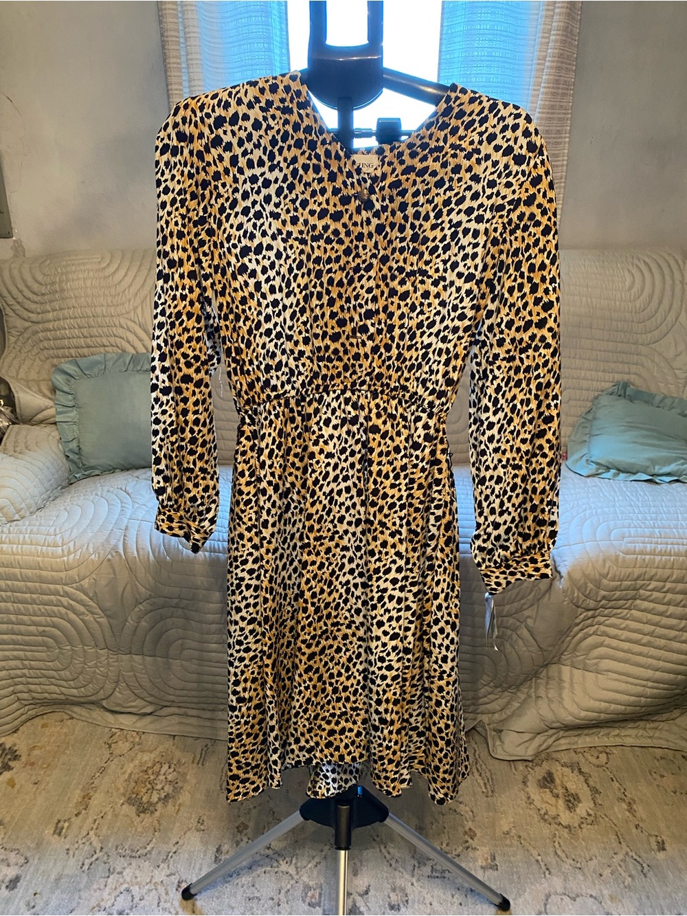Leopard Print Long Sleeve V-Neck Dress